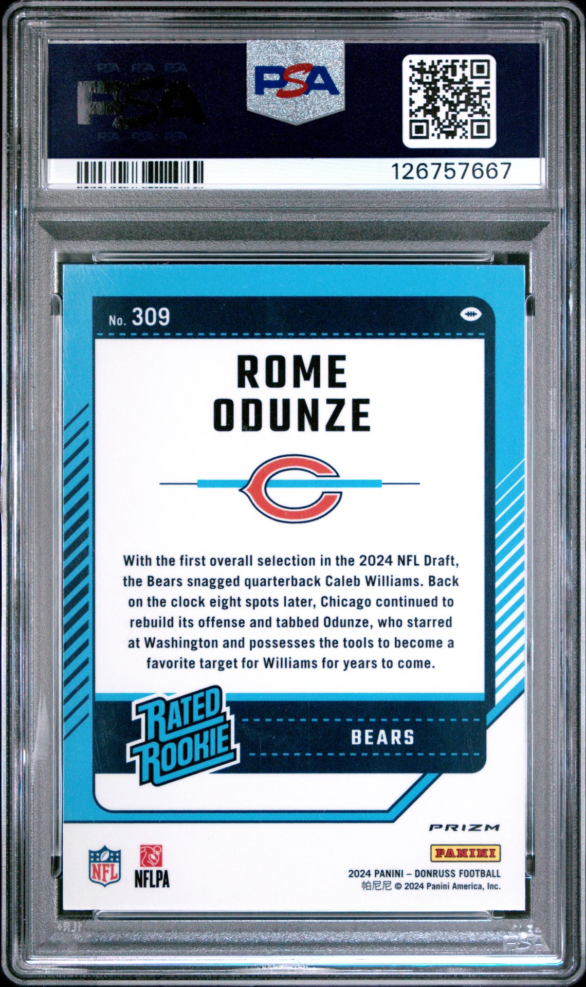 2024 Panini Donruss Rome Odunze #309 (Optic Preview-Red Wave) Gem Mt 10 back