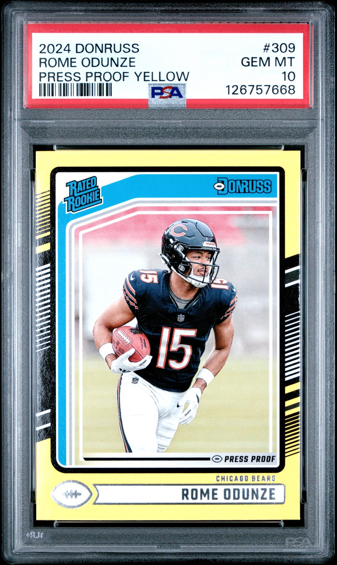 2024 Panini Donruss Rome Odunze #309 (Press Proof Yellow) Gem Mt 10 front