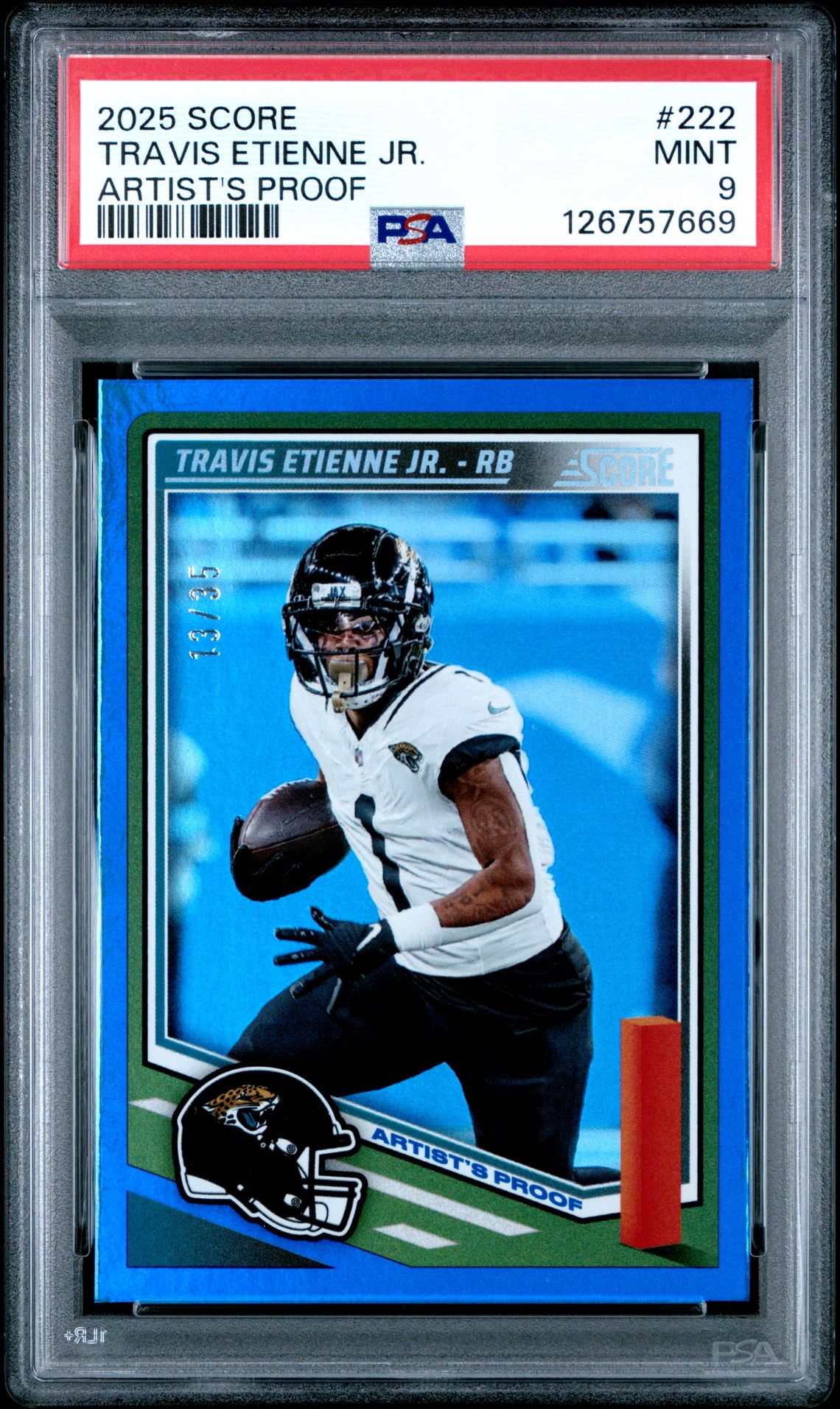 2025 Panini Score Travis Etienne Jr. #222 (Artist's Proof) Mint 9 front