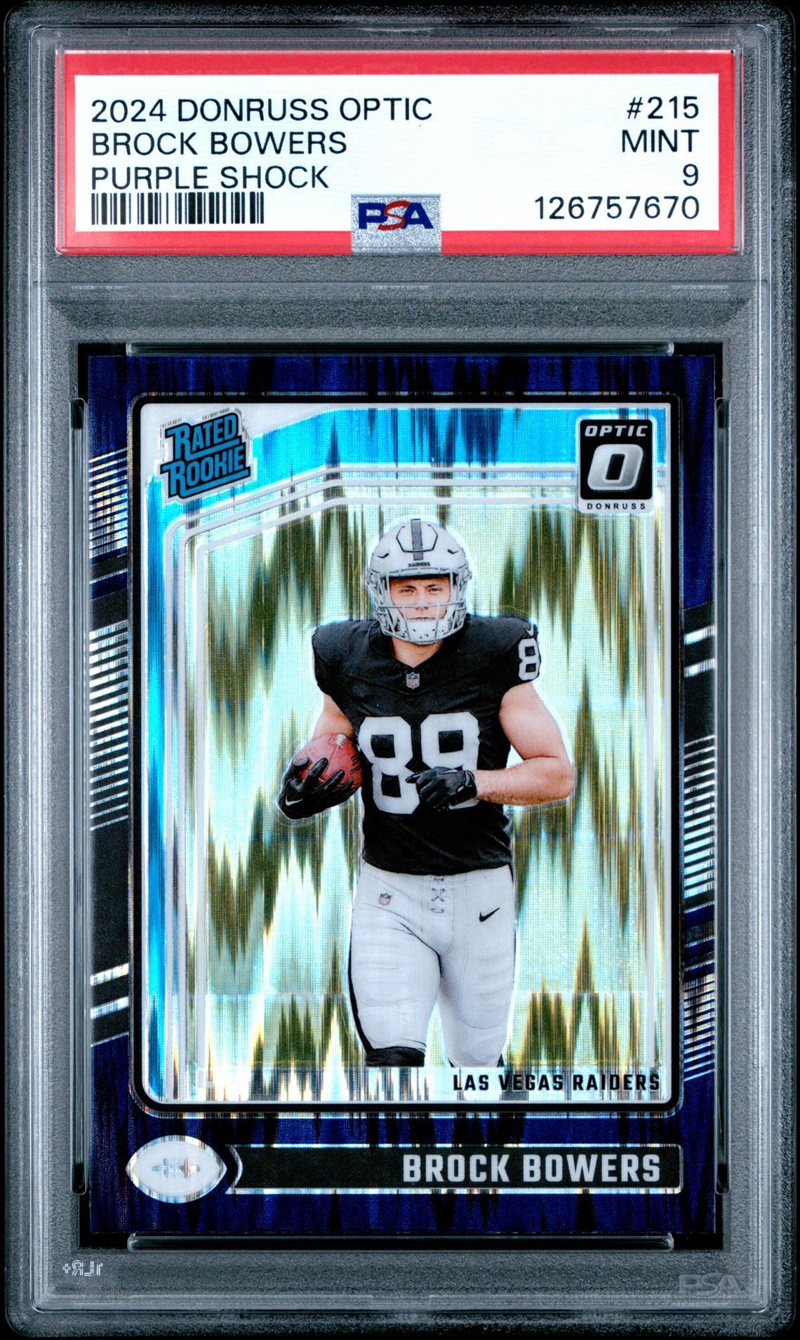 2024 Panini Donruss Optic Brock Bowers #215 (Purple Shock) Mint 9 front