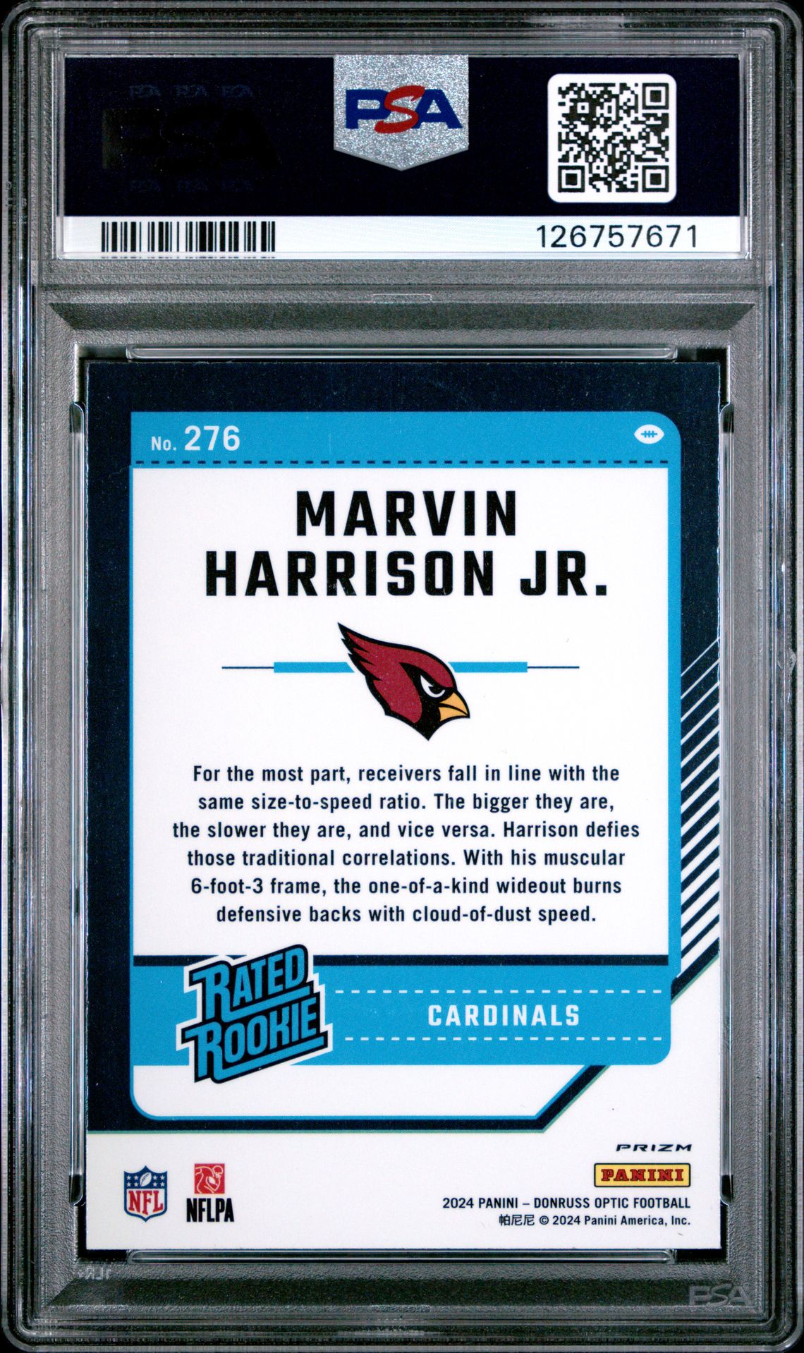 2024 Panini Donruss Optic Marvin Harrison Jr. #276 (Blue Hyper) Mint 9 back
