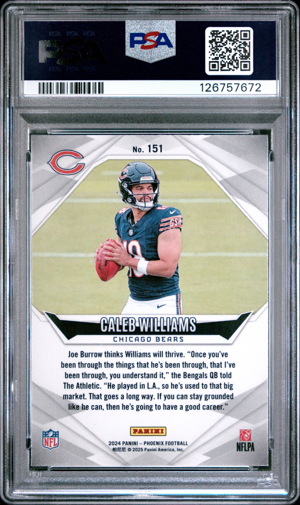 2024 Panini Phoenix Caleb Williams #151 (Purple Fade) Mint 9 back