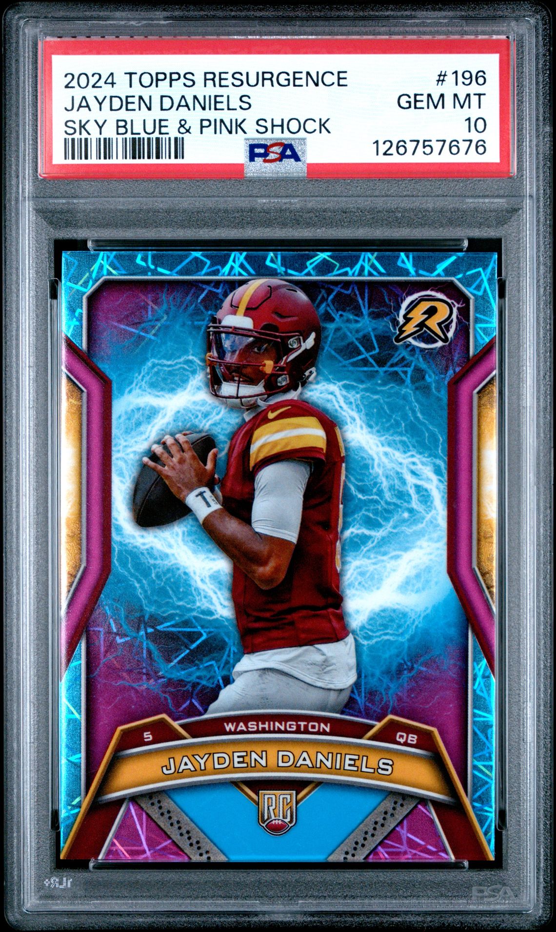 2024 Topps Resurgence Jayden Daniels #196 (Sky Blue & Pink Shock) Gem Mt 10 front