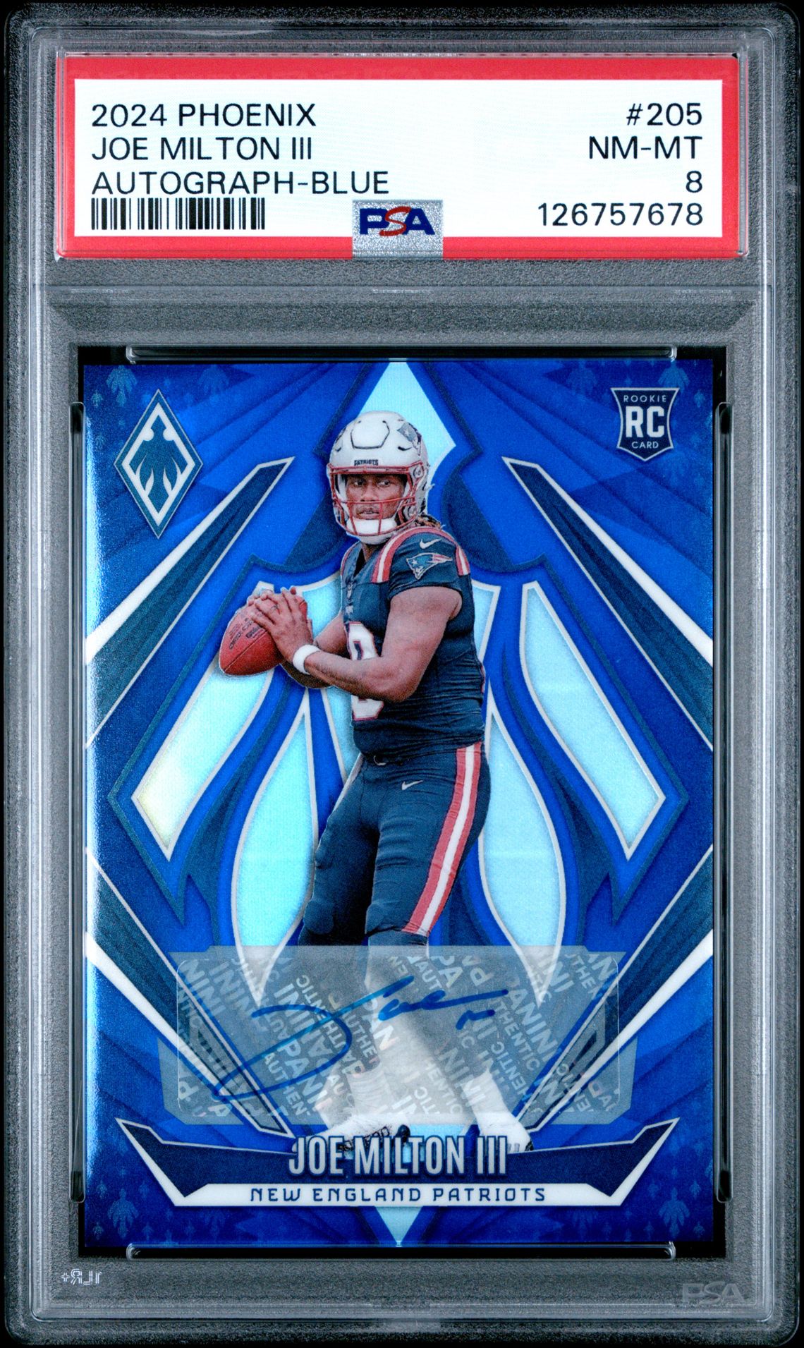 2024 Panini Phoenix Joe Milton Iii #205 (Autograph-Blue) Nm-Mt 8 front