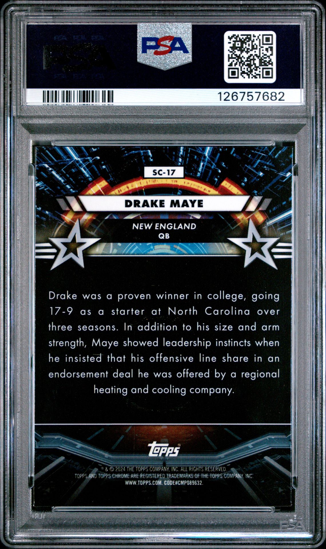 2024 Topps Cosmic Chrome Star Command Drake Maye #Sc17 Nm-Mt 8 back