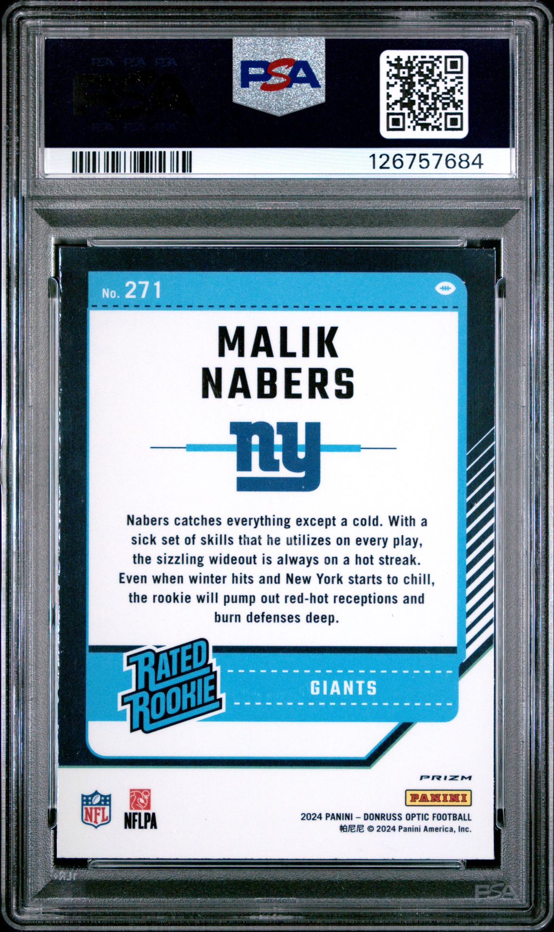 2024 Panini Donruss Optic Malik Nabers #271 (Blue Hyper) Nm-Mt 8 back