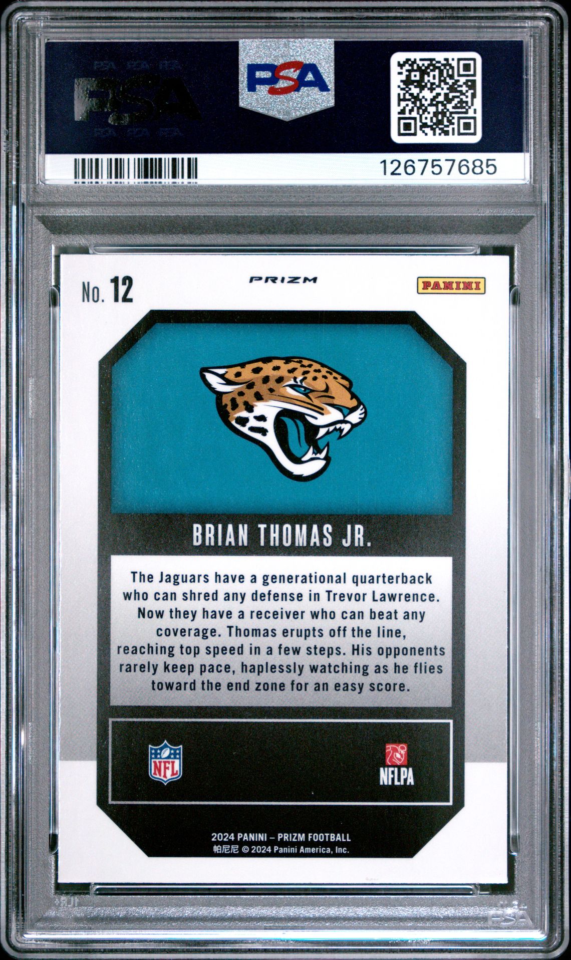 2024 Panini Prizm Emergent Brian Thomas Jr. #12 (Emergent-No Huddle) Nm-Mt 8 back