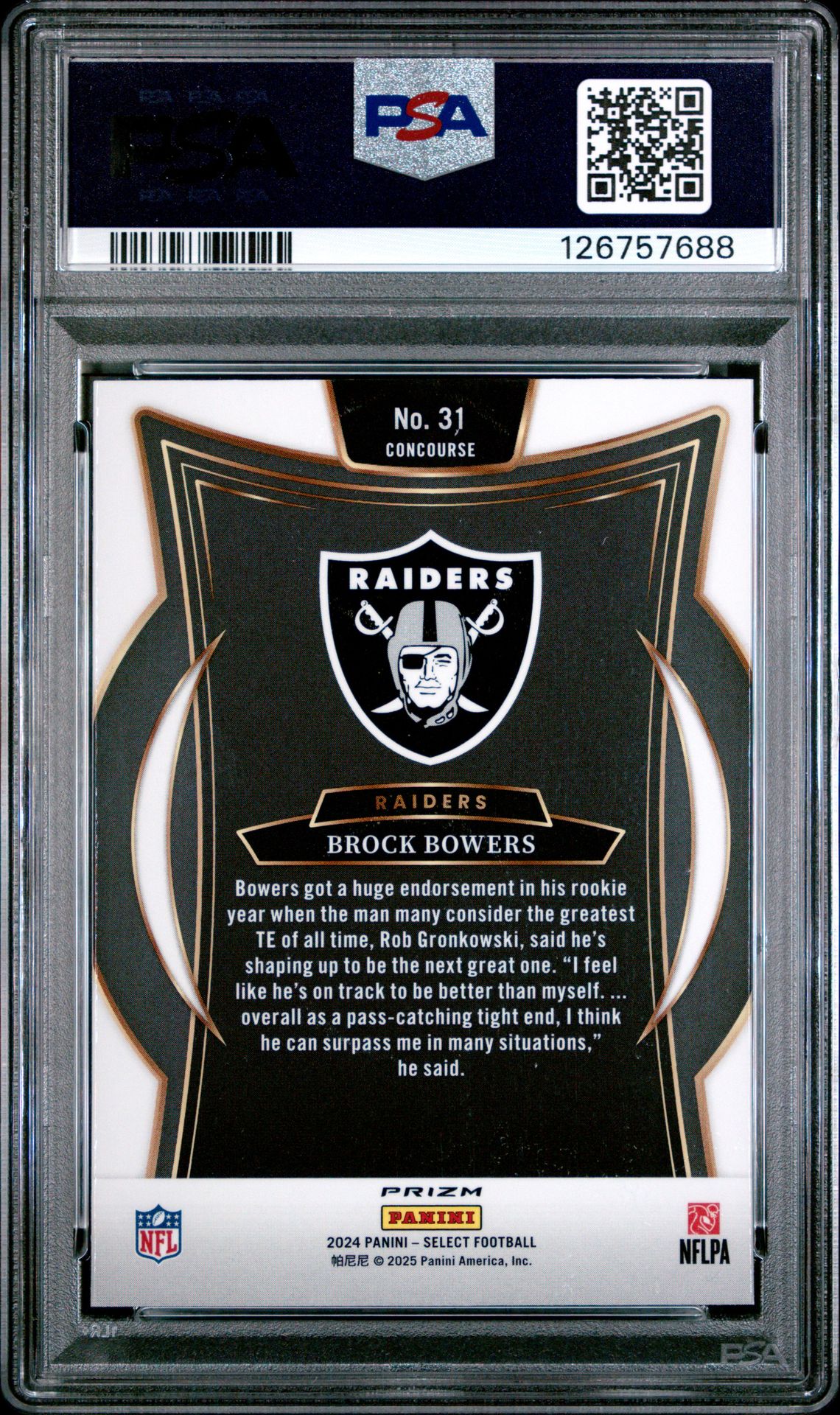 2024 Panini Select Brock Bowers #31 (Red & Blue Shock) Mint 9 back