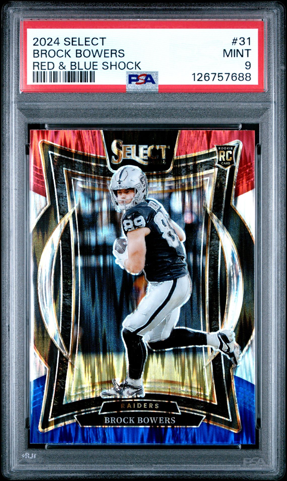 2024 Panini Select Brock Bowers #31 (Red & Blue Shock) Mint 9 front