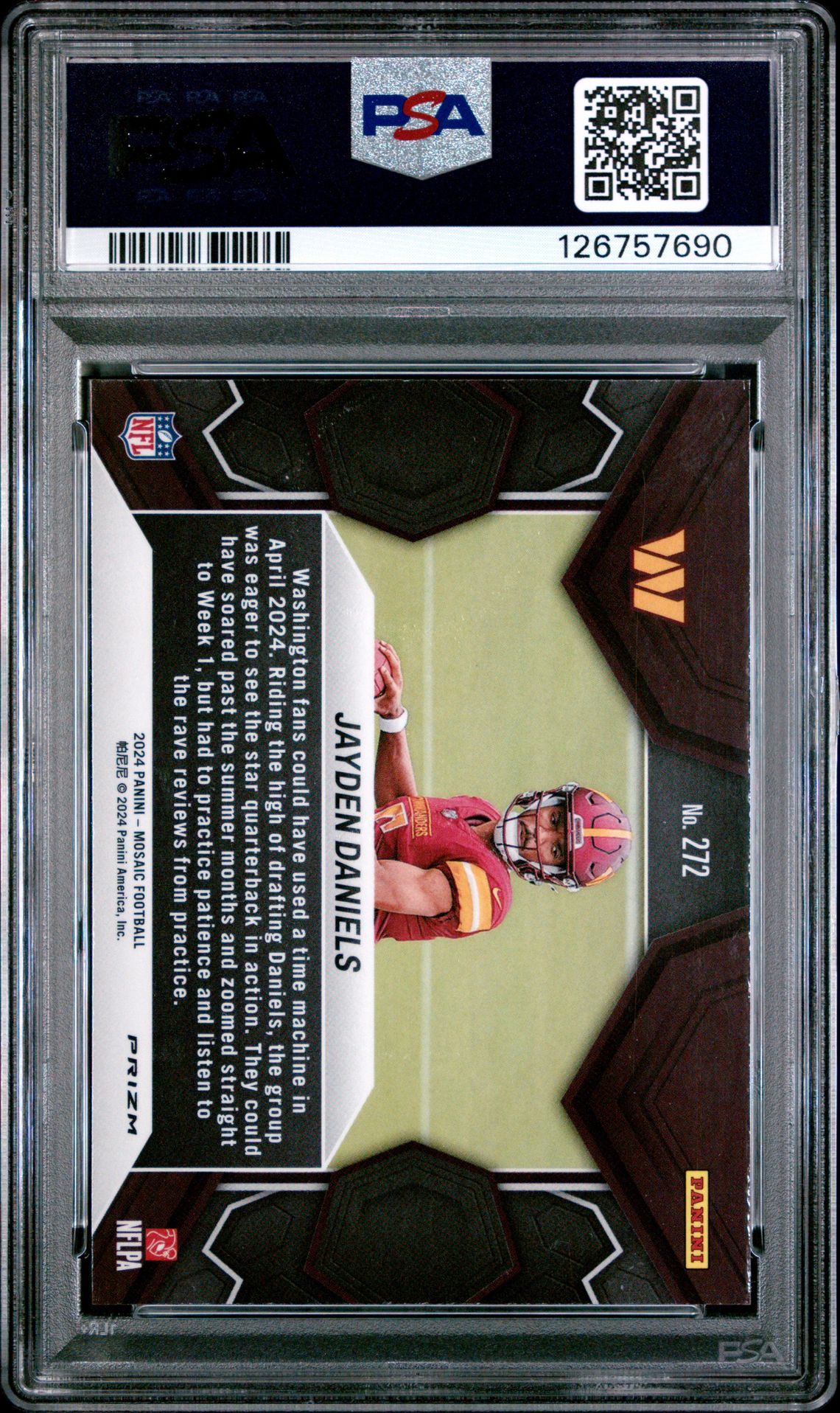 2024 Panini Mosaic Jayden Daniels #272 (Reactive Blue) Mint 9 back