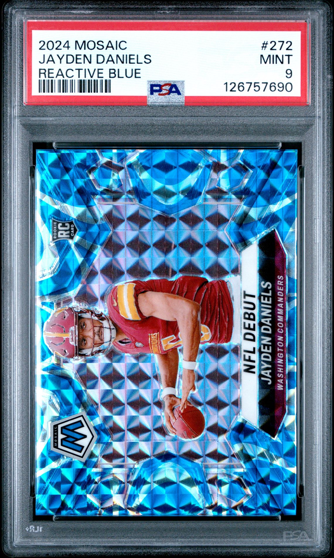 2024 Panini Mosaic Jayden Daniels #272 (Reactive Blue) Mint 9 front