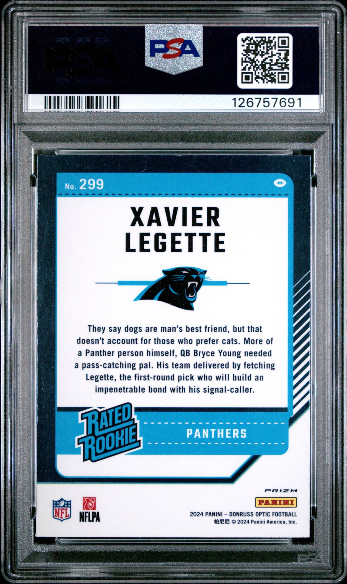 2024 Panini Donruss Optic Xavier Legette #299 (Blue Hyper) Mint 9 back