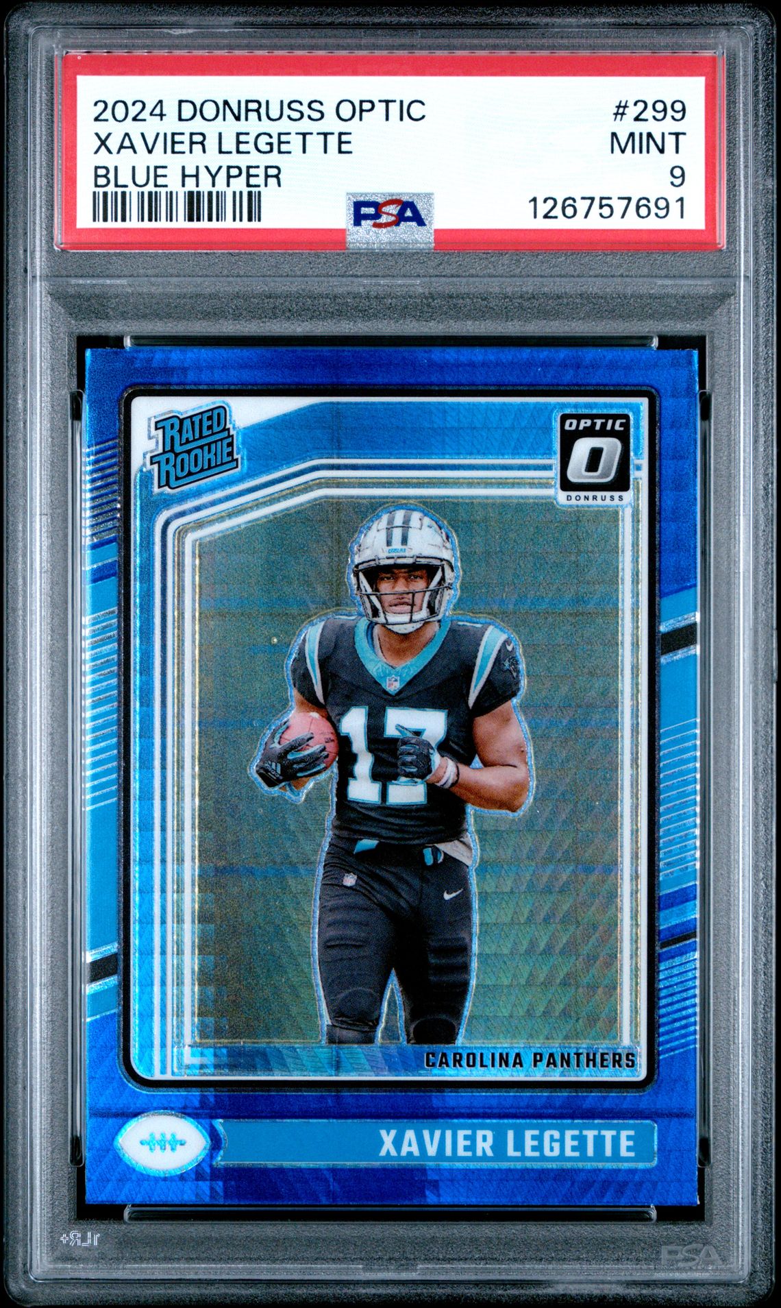 2024 Panini Donruss Optic Xavier Legette #299 (Blue Hyper) Mint 9 front