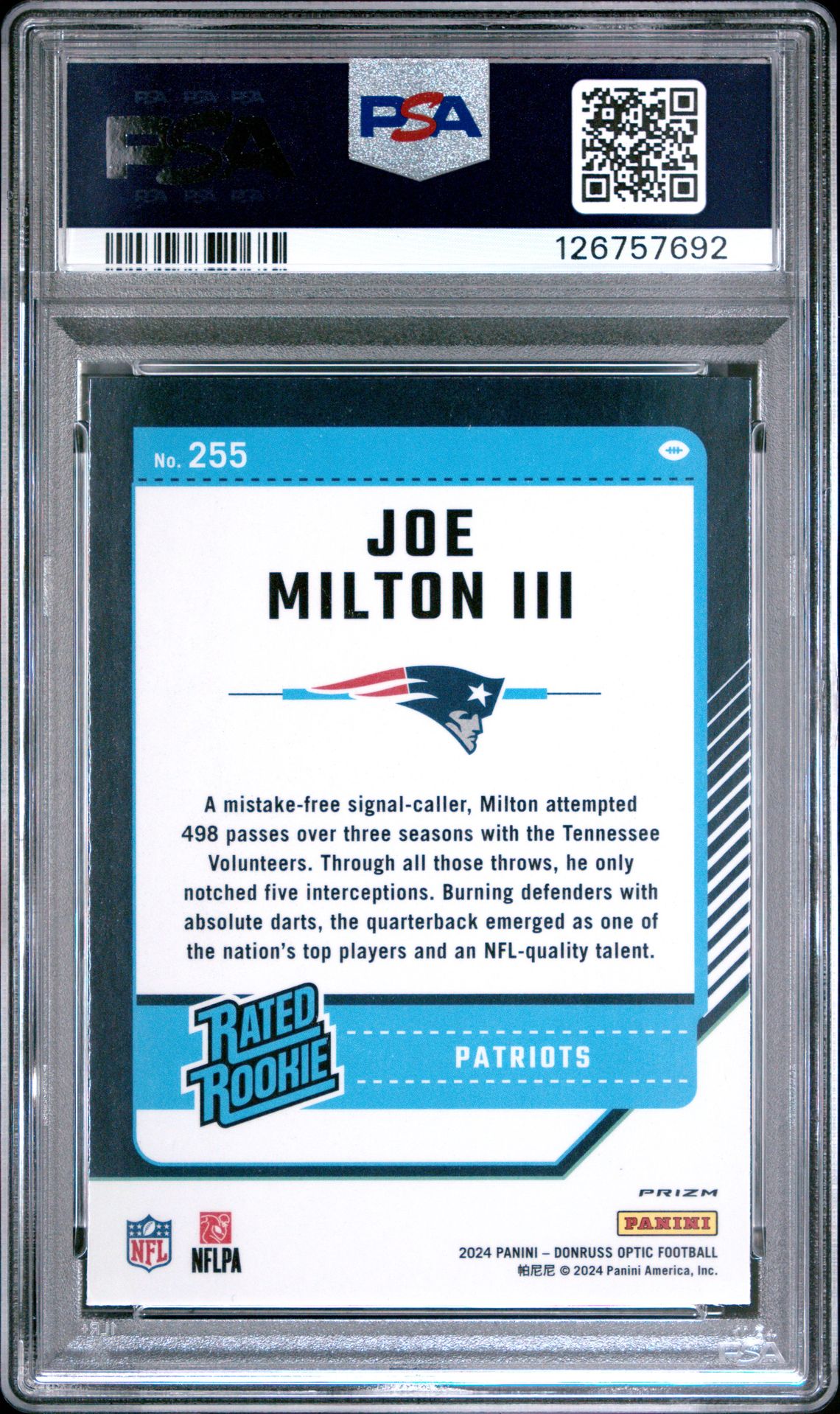 2024 Panini Donruss Optic Joe Milton Iii #255 (Pink) Nm-Mt 8 back