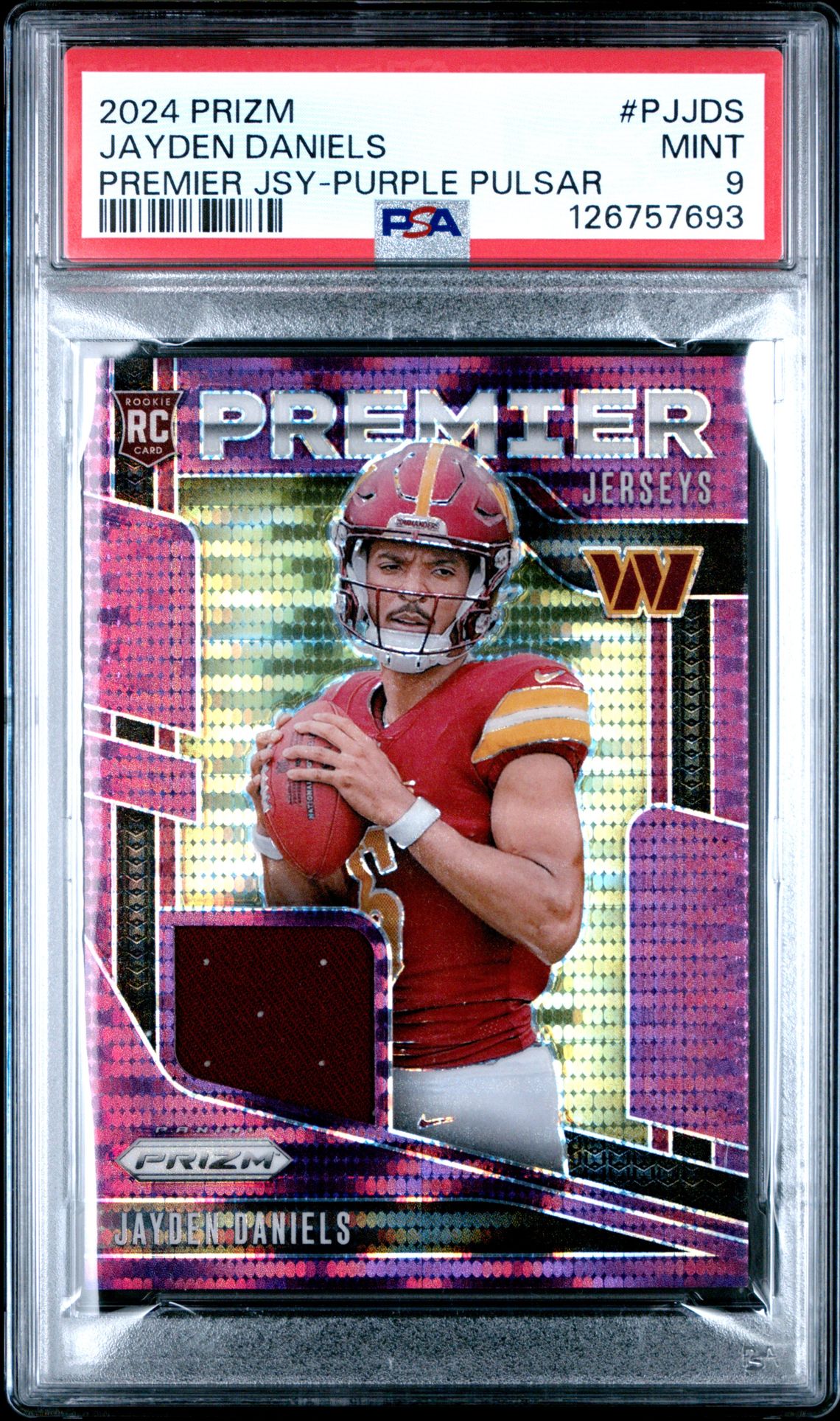 2024 Panini Prizm Premier Jerseys Jayden Daniels #Pjjds (Premier Jsy-Purple Pulsar) Mint 9 front