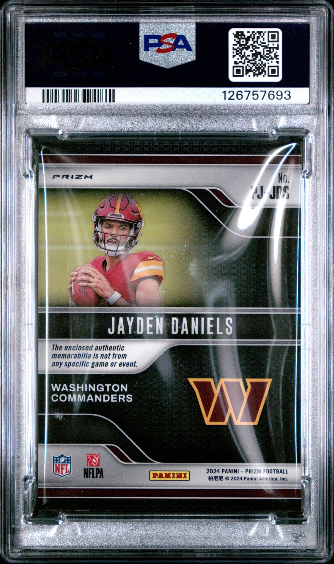 2024 Panini Prizm Premier Jerseys Jayden Daniels #Pjjds (Premier Jsy-Purple Pulsar) Mint 9 back