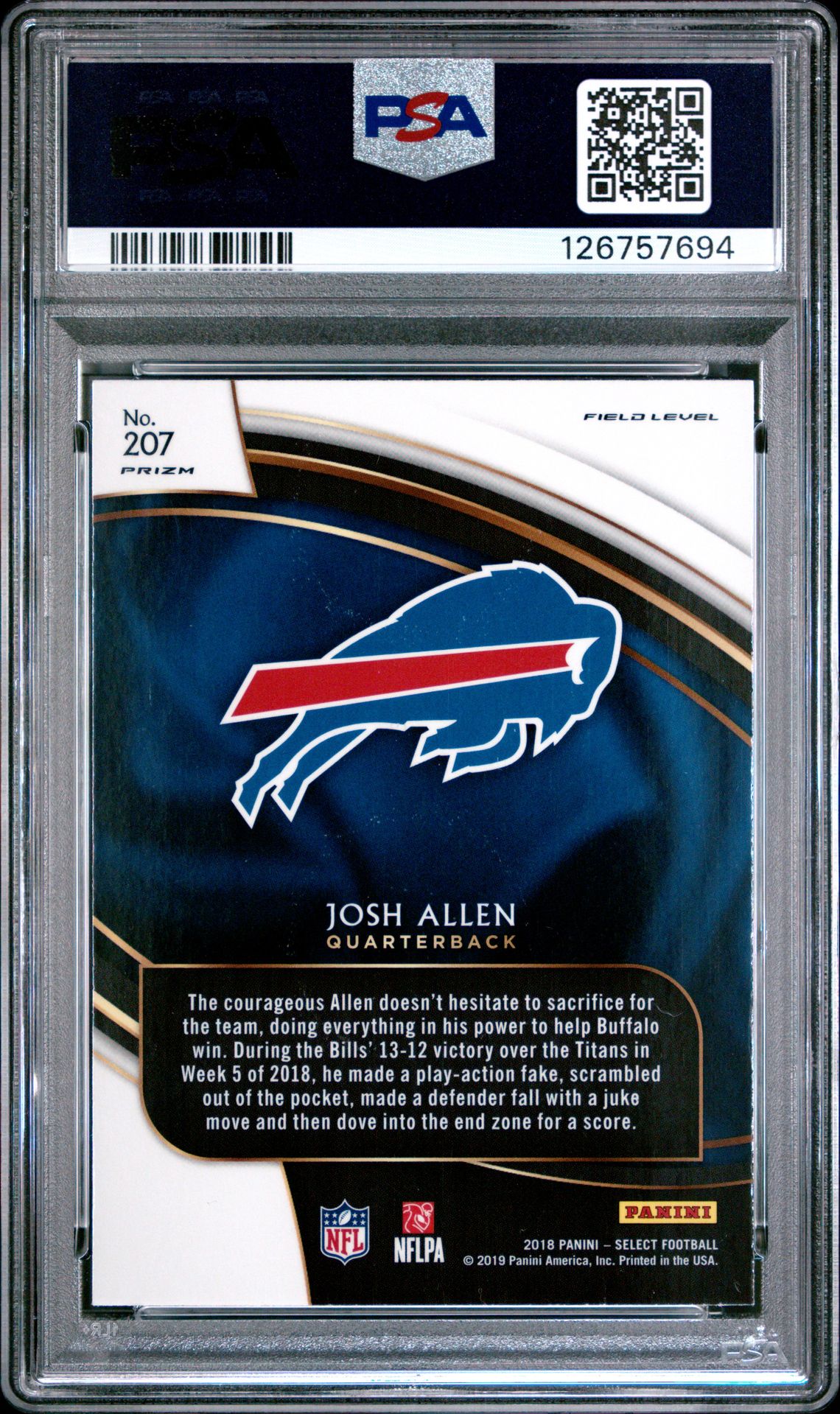 2018 Panini Select Josh Allen #207 (Silver Prizm) Gem Mt 10 back