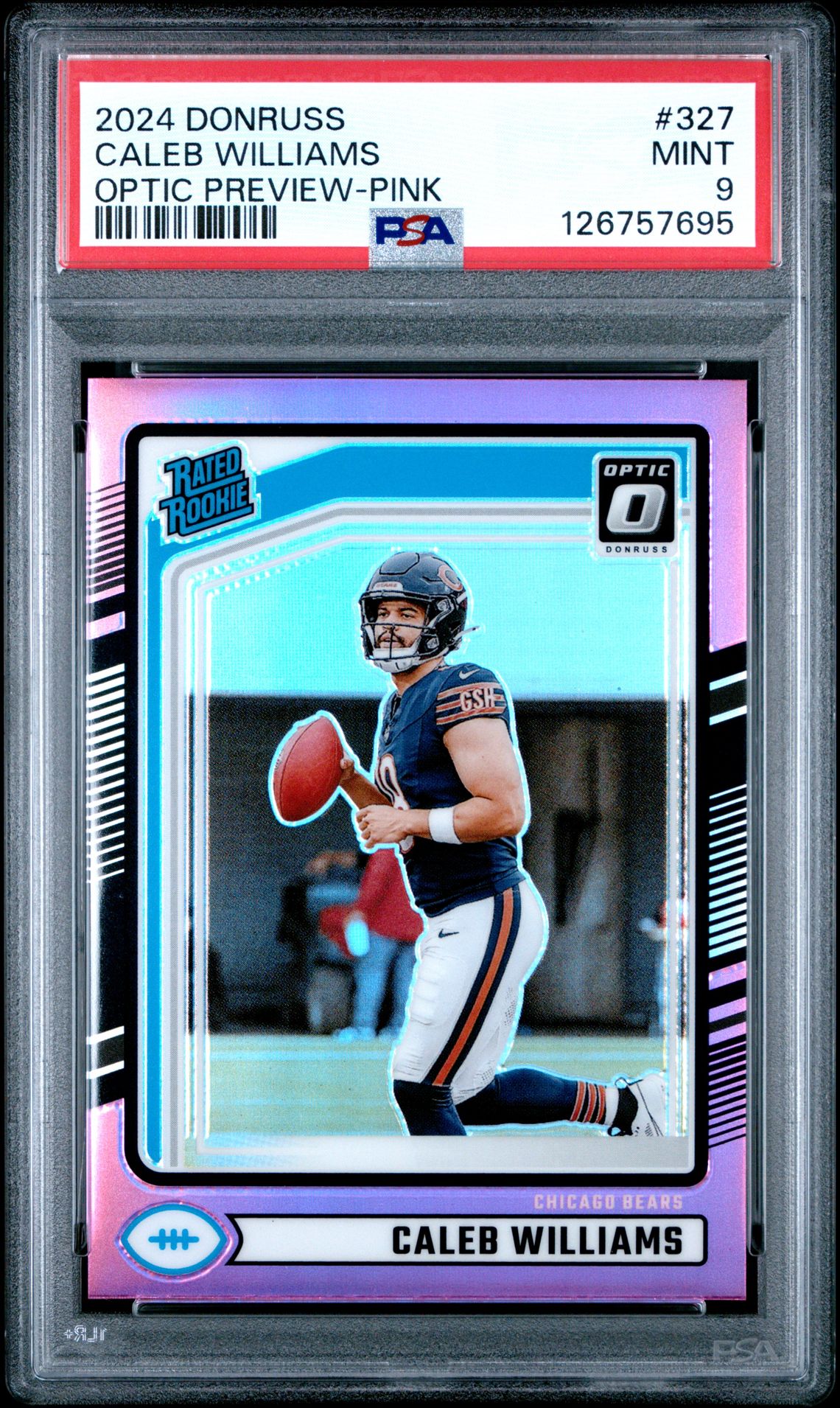 2024 Panini Donruss Caleb Williams #327 (Optic Preview-Pink) Mint 9 front