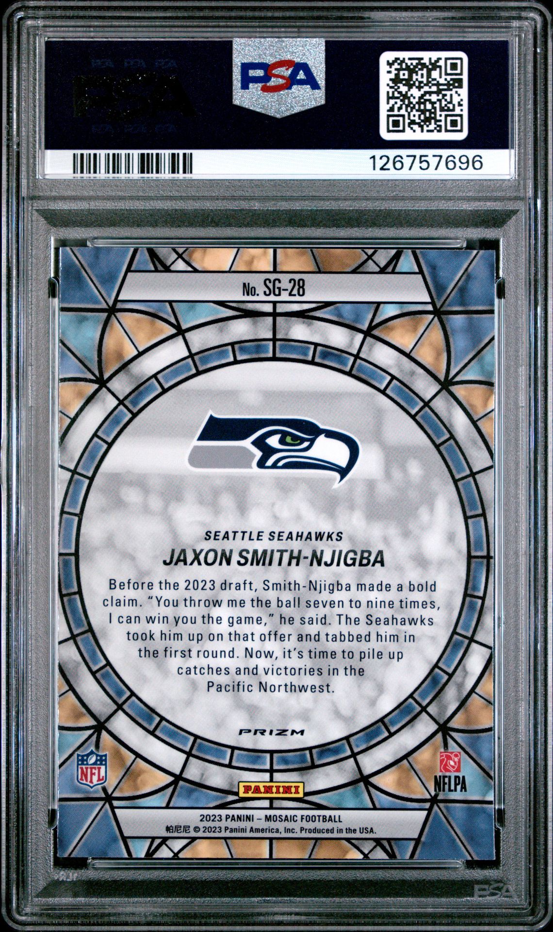 2023 Panini Mosaic Stained Glass Jaxon Smith-Njigba #Sg28 Mint 9 back