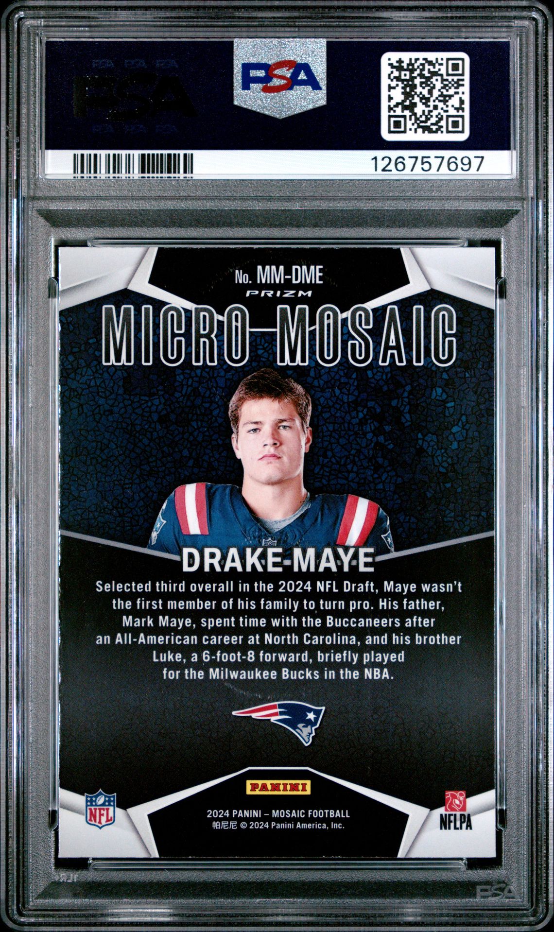 2024 Panini Mosaic Micro Mosaic Drake Maye #Mmdme Gem Mt 10 back
