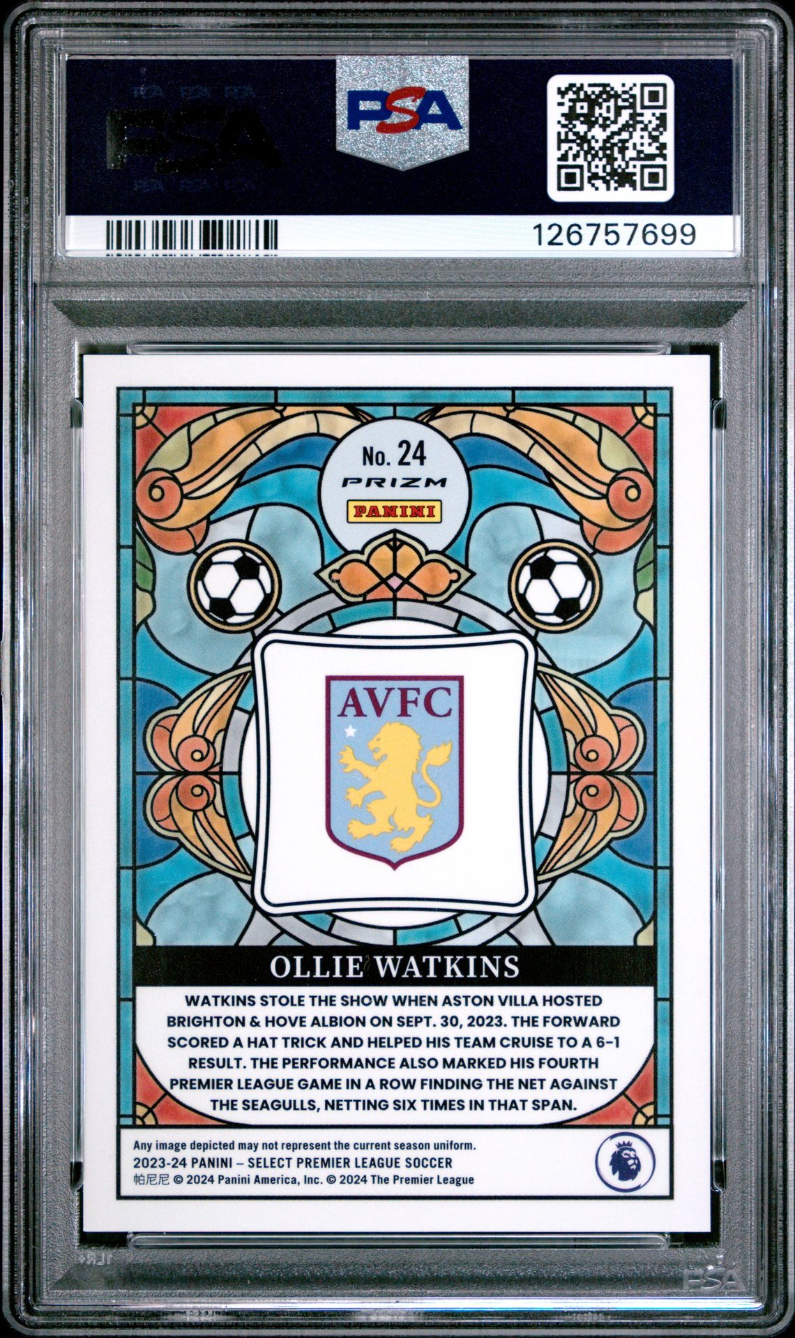 2023-24 Panini Select Premier League Stained Glass Ollie Watkins #24 Gem Mt 10 back