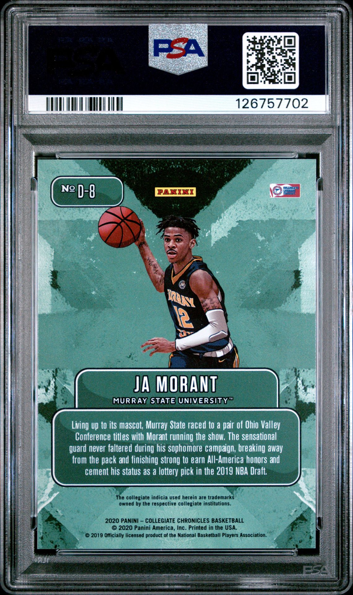 2020 Panini Prizm Draft Picks Downtown Ja Morant #D8 (Downtown) Mint 9 back