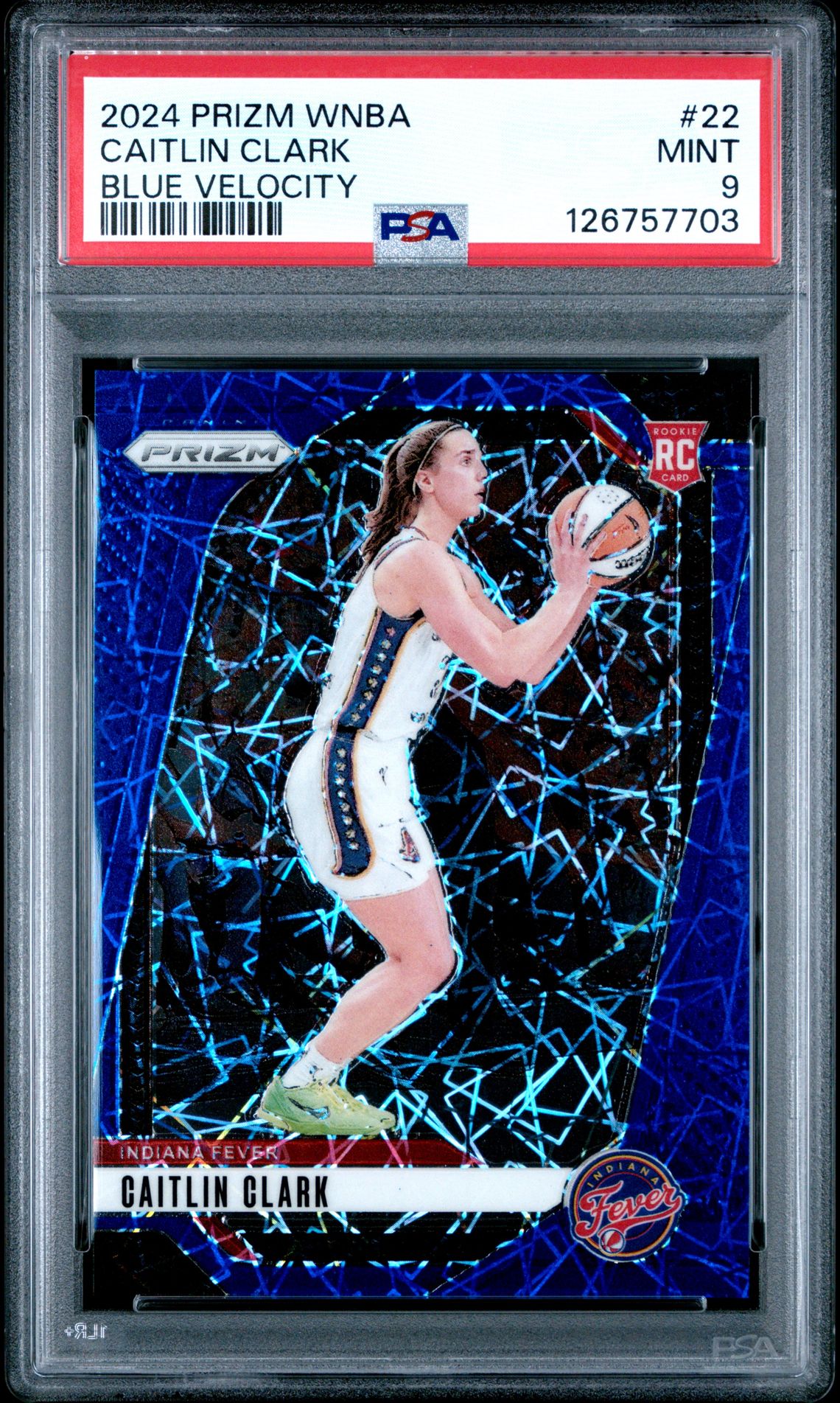 2024 Panini Prizm Wnba Caitlin Clark #22 (Blue Velocity) Mint 9 front