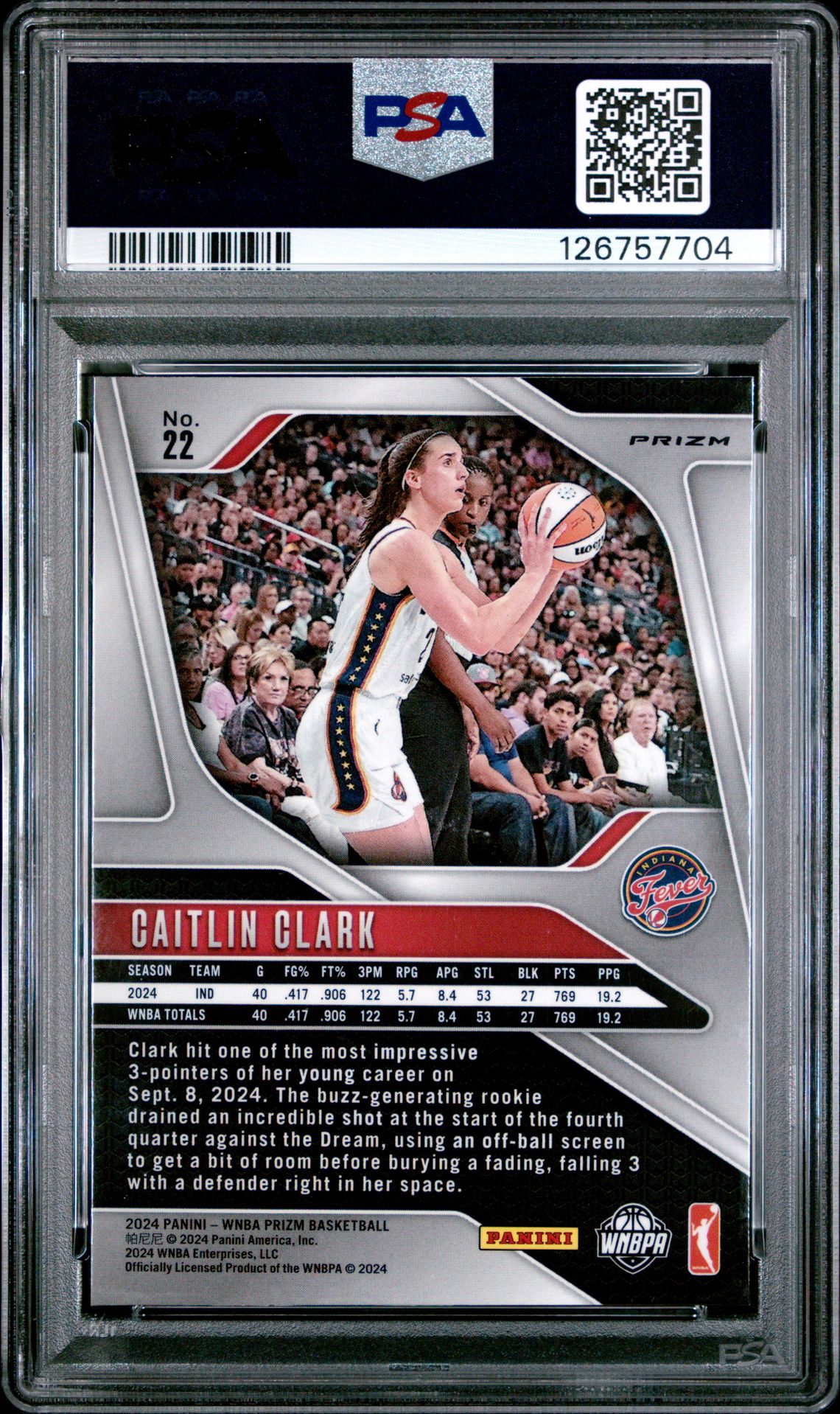 2024 Panini Prizm Wnba Caitlin Clark #22 (Ice) Nm 7 back