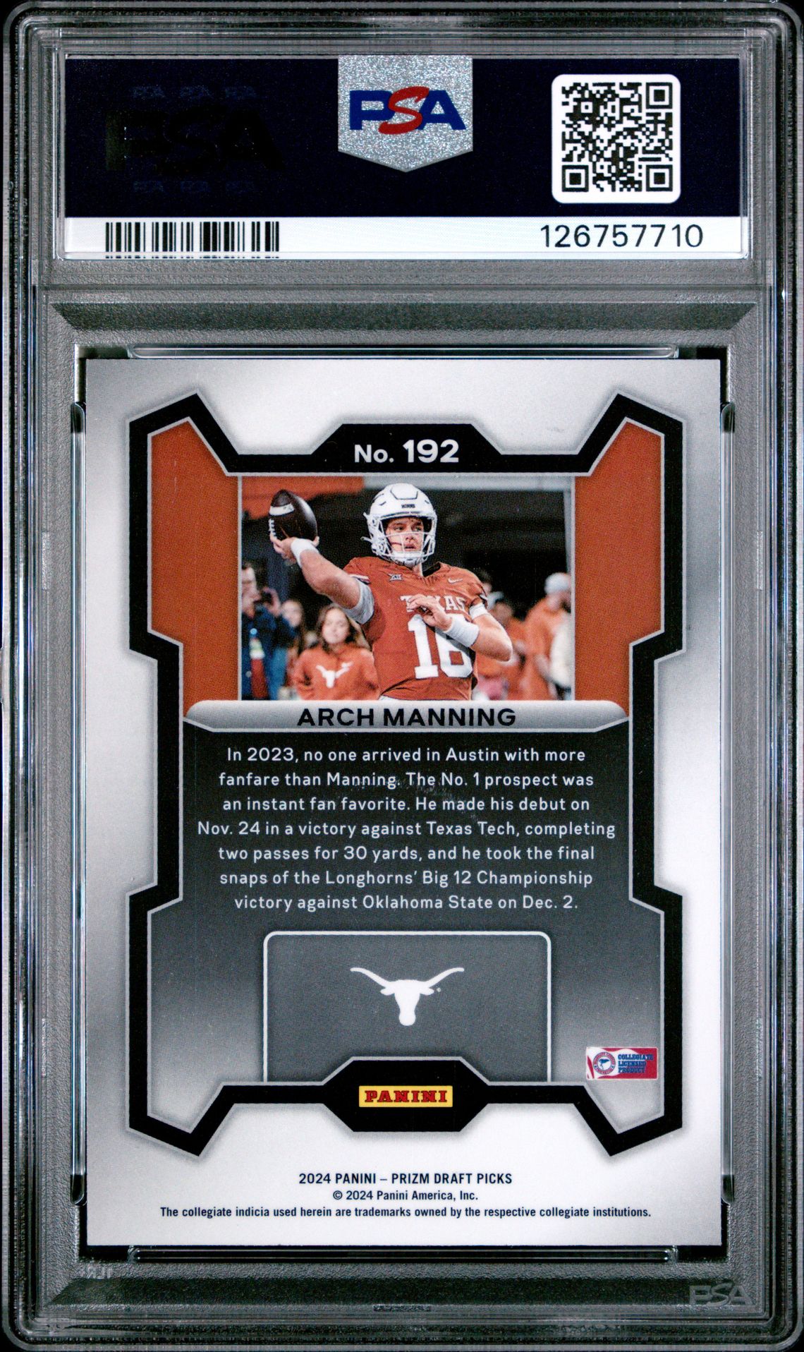 2024 Panini Prizm Draft Picks Arch Manning #192 Nm-Mt 8 back