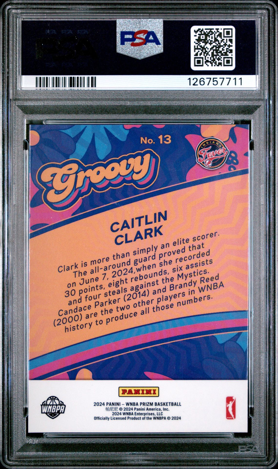 2024 Panini Prizm Wnba Groovy Caitlin Clark #13 Mint 9 back