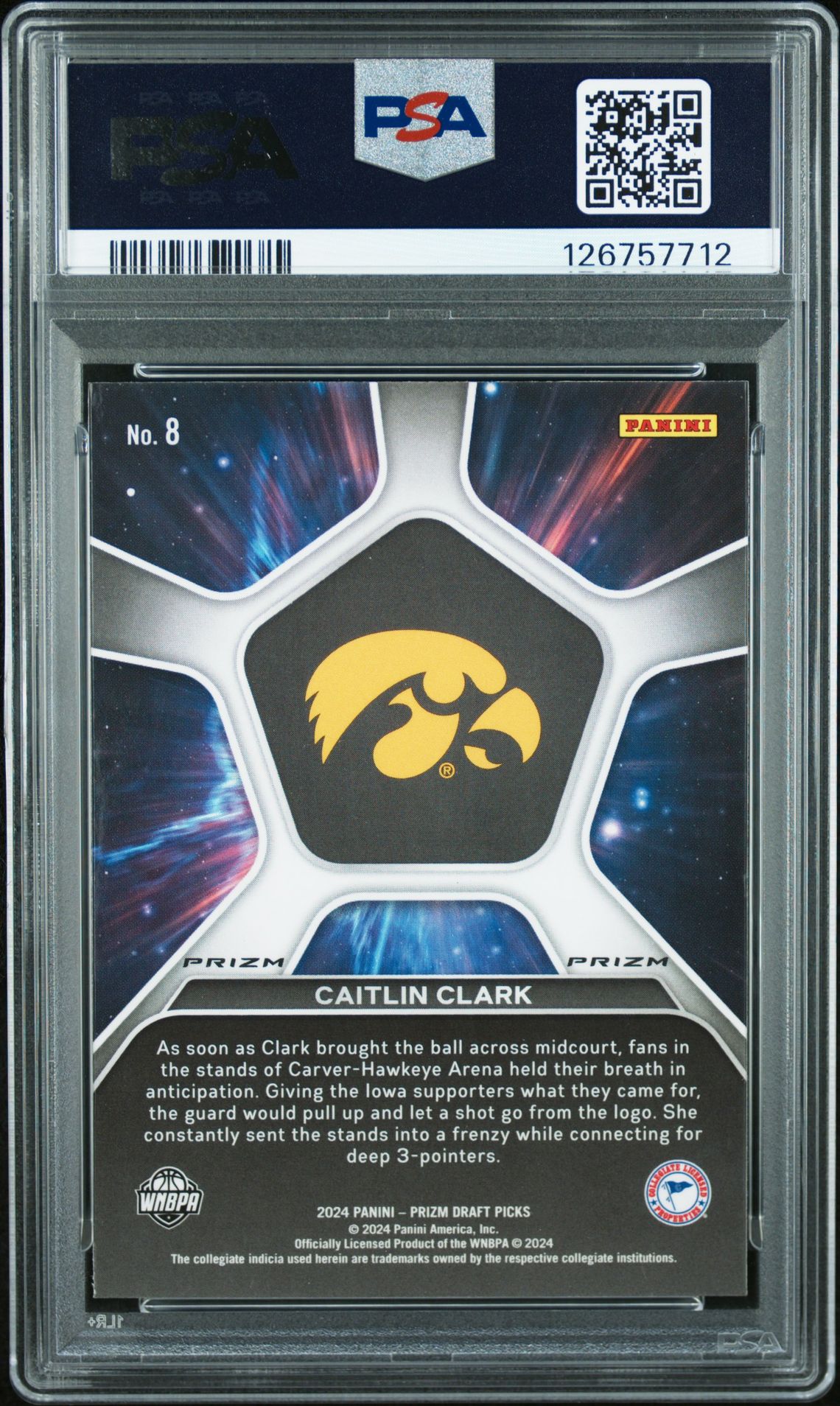 2024 Panini Prizm Draft Picks Deep Space Caitlin Clark #8 (Deep Space-Silver Prizm) Mint 9 back