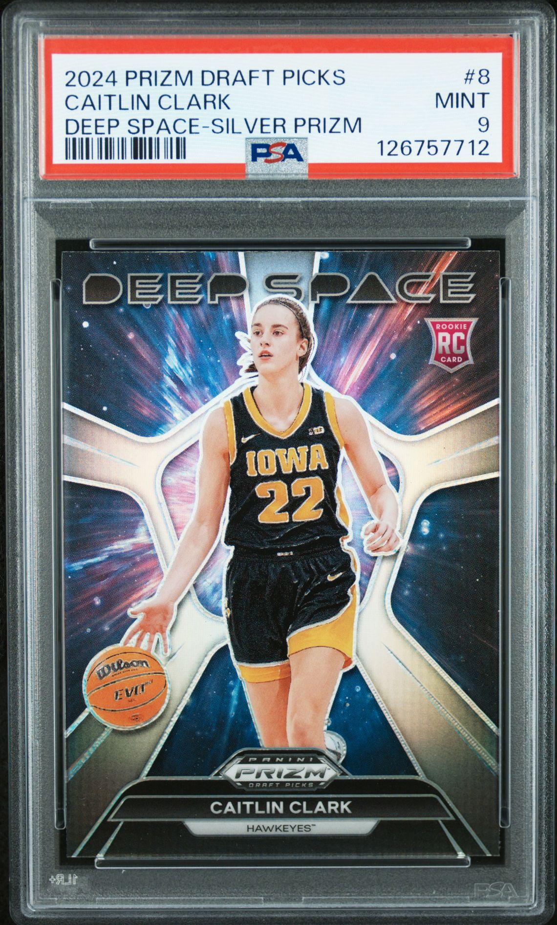2024 Panini Prizm Draft Picks Deep Space Caitlin Clark #8 (Deep Space-Silver Prizm) Mint 9 front