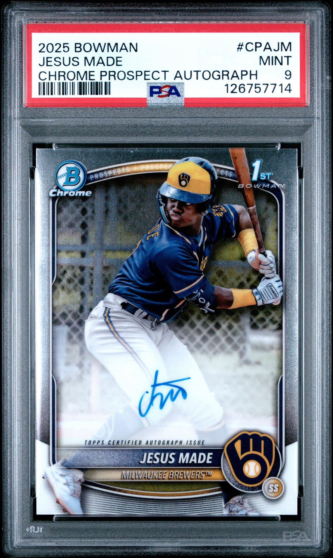 2025 Bowman Chrome Prospect Autographs Jesus Made #Cpajm Mint 9 front