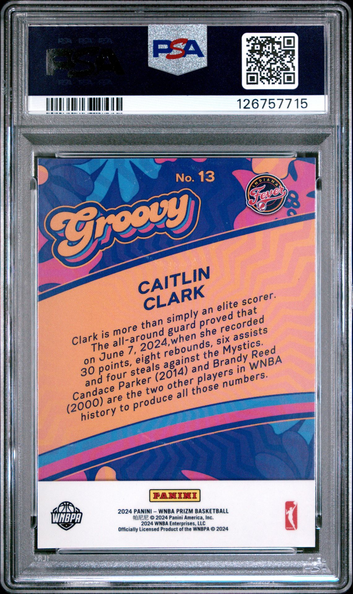 2024 Panini Prizm Wnba Groovy Caitlin Clark #13 Gem Mt 10 back