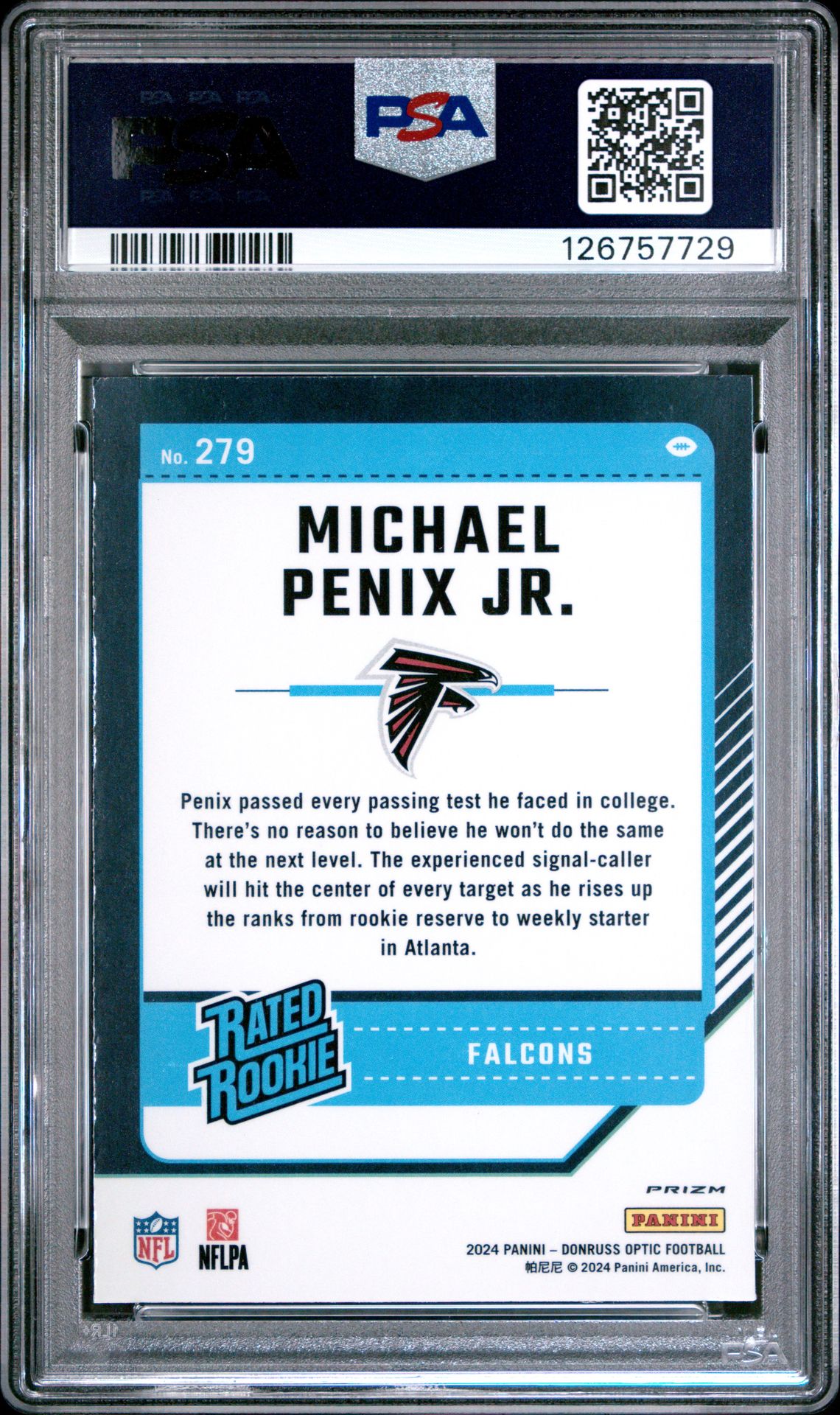 2024 Panini Donruss Optic Michael Penix Jr. #279 (Purple Shock) Mint 9 back