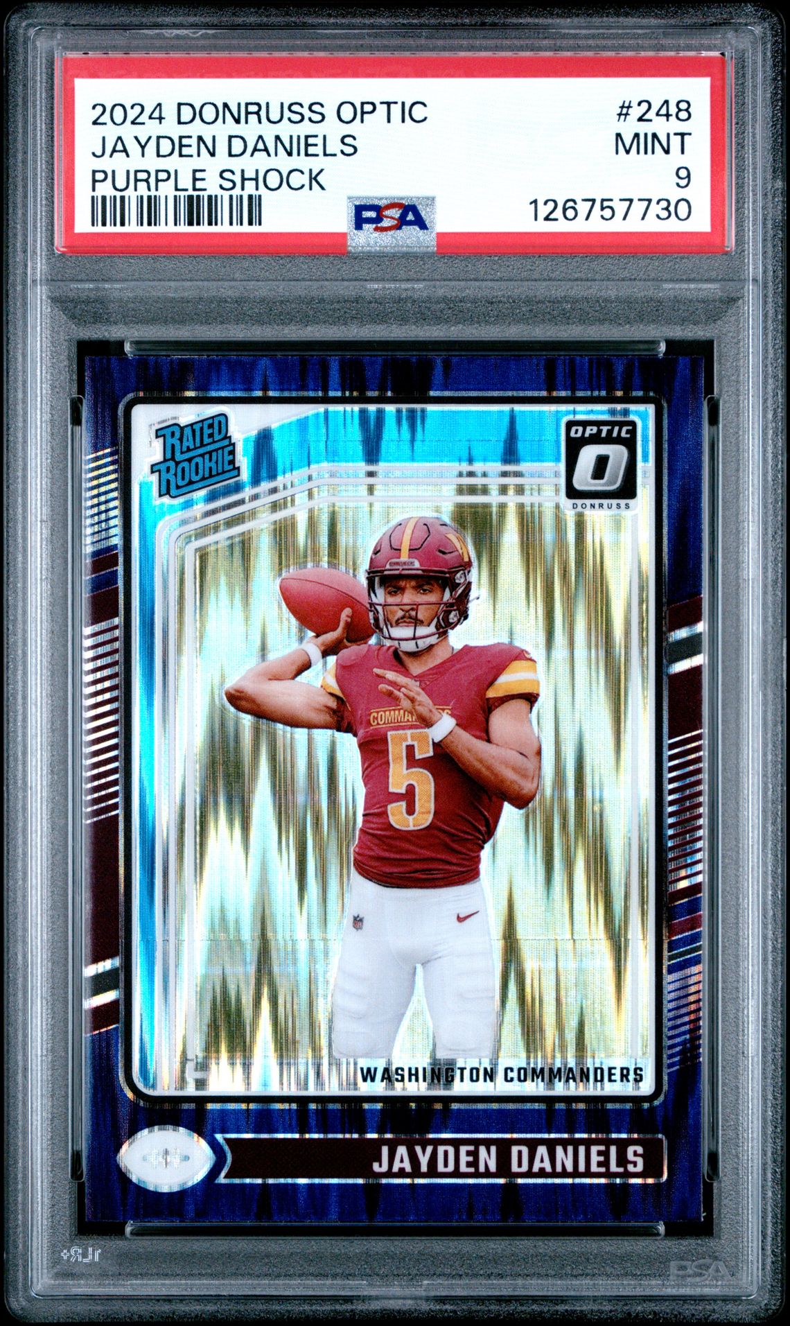 2024 Panini Donruss Optic Jayden Daniels #248 (Purple Shock) Mint 9 front
