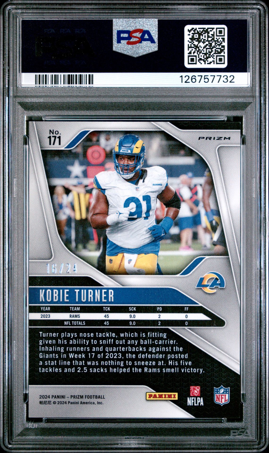 2024 Panini Prizm Kobie Turner #171 (Gold Sparkle) Mint 9 back