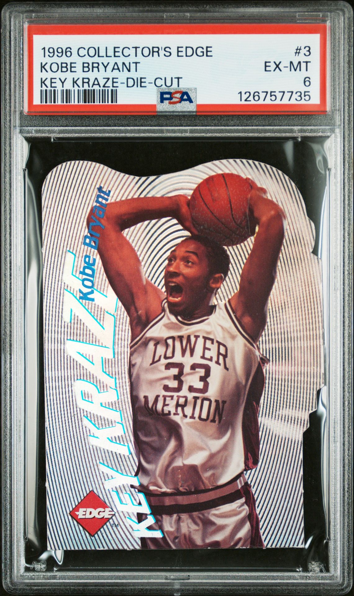 1996 Collector's Edge Key Kraze Kobe Bryant #3 (Key Kraze-Die-Cut) Ex-Mt 6 front