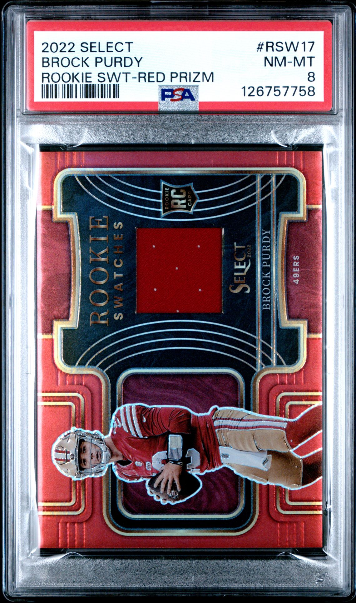 2022 Panini Select Rookie Swatches Brock Purdy #Rsw17 (Rookie Swt-Red Prizm) Nm-Mt 8 front