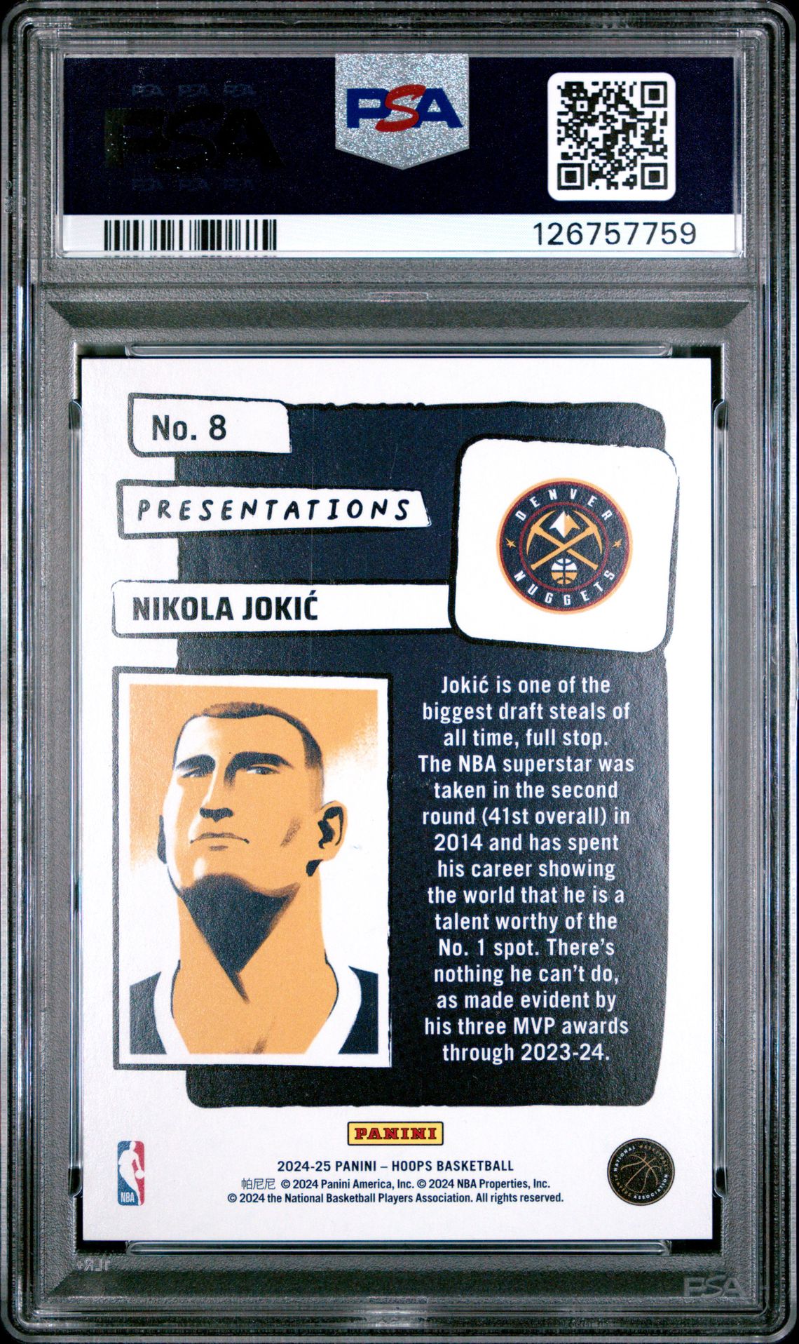 2024 Panini Nba Hoops Presentations Nikola Jokic #8 Gem Mt 10 back