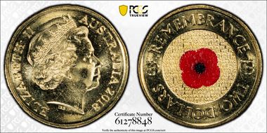 2018 $2 Remembrance Day Red Poppy 30th Ann. $2 Coin Colorized MS67