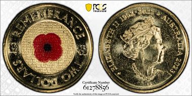 2023 $2 35th Ann $2 Coin Set Colorized Remembrance Red Poppy MS67