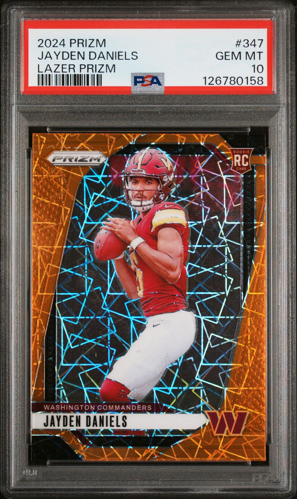 2024 Panini Prizm Jayden Daniels #347 (Lazer Prizm) Gem Mt 10 front view - PSA graded GEM MT 10