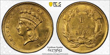 1856 G$1 Slanted 5 AU58