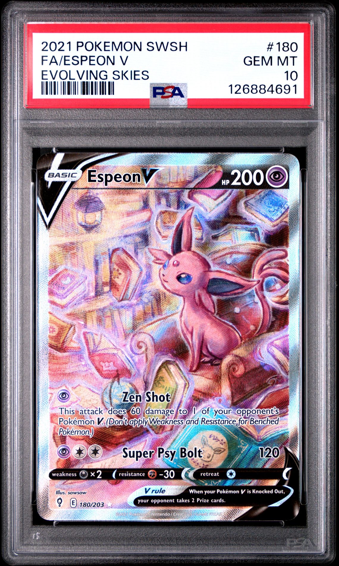 2021 Pokemon Sword & Shield Evolving Skies Fa/Espeon V #180 (Evolving Skies) Gem Mt 10 front