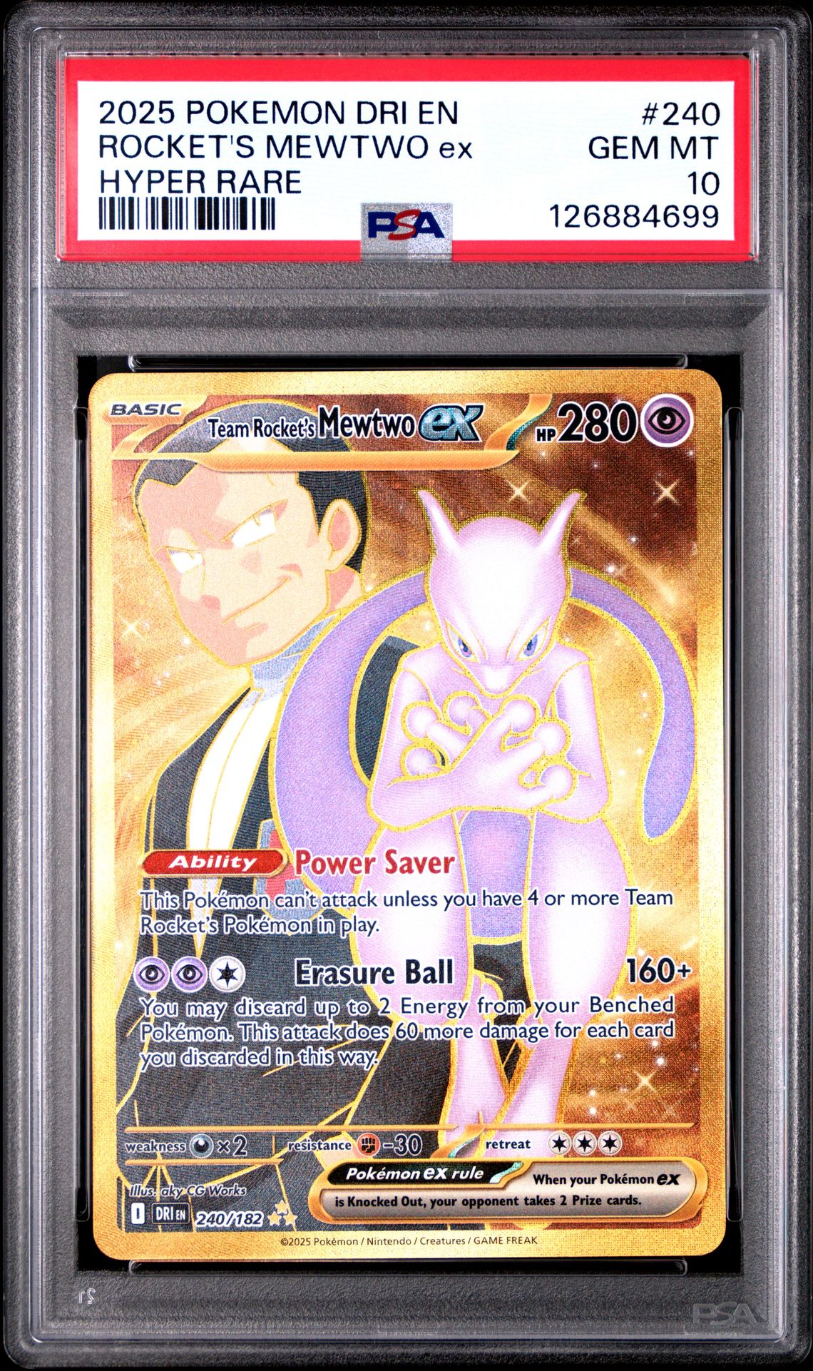2025 Pokemon Dri En-Destined Rivals Rocket's Mewtwo Ex #240 (Hyper Rare) Gem Mt 10 front