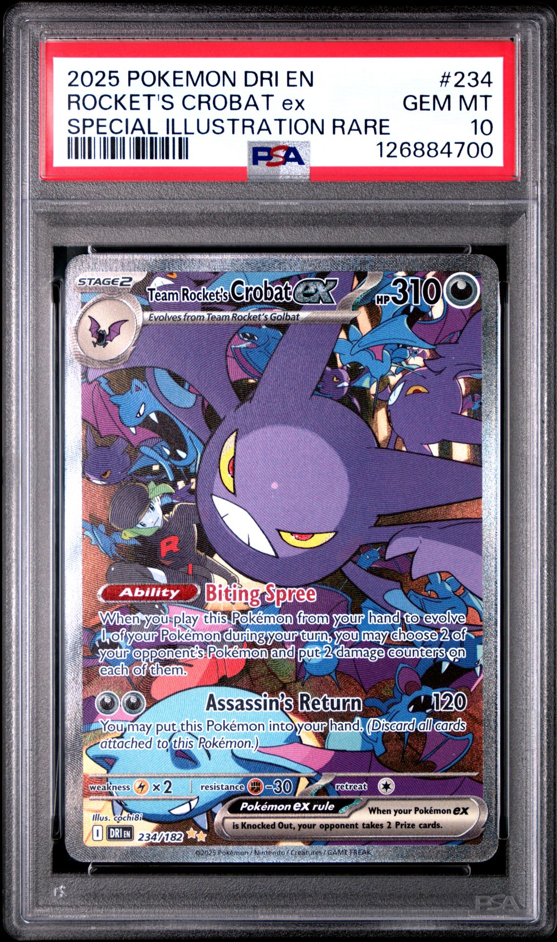 2025 Pokemon Dri En-Destined Rivals Rocket's Crobat Ex #234 (Special Illustration Rare) Gem Mt 10 front