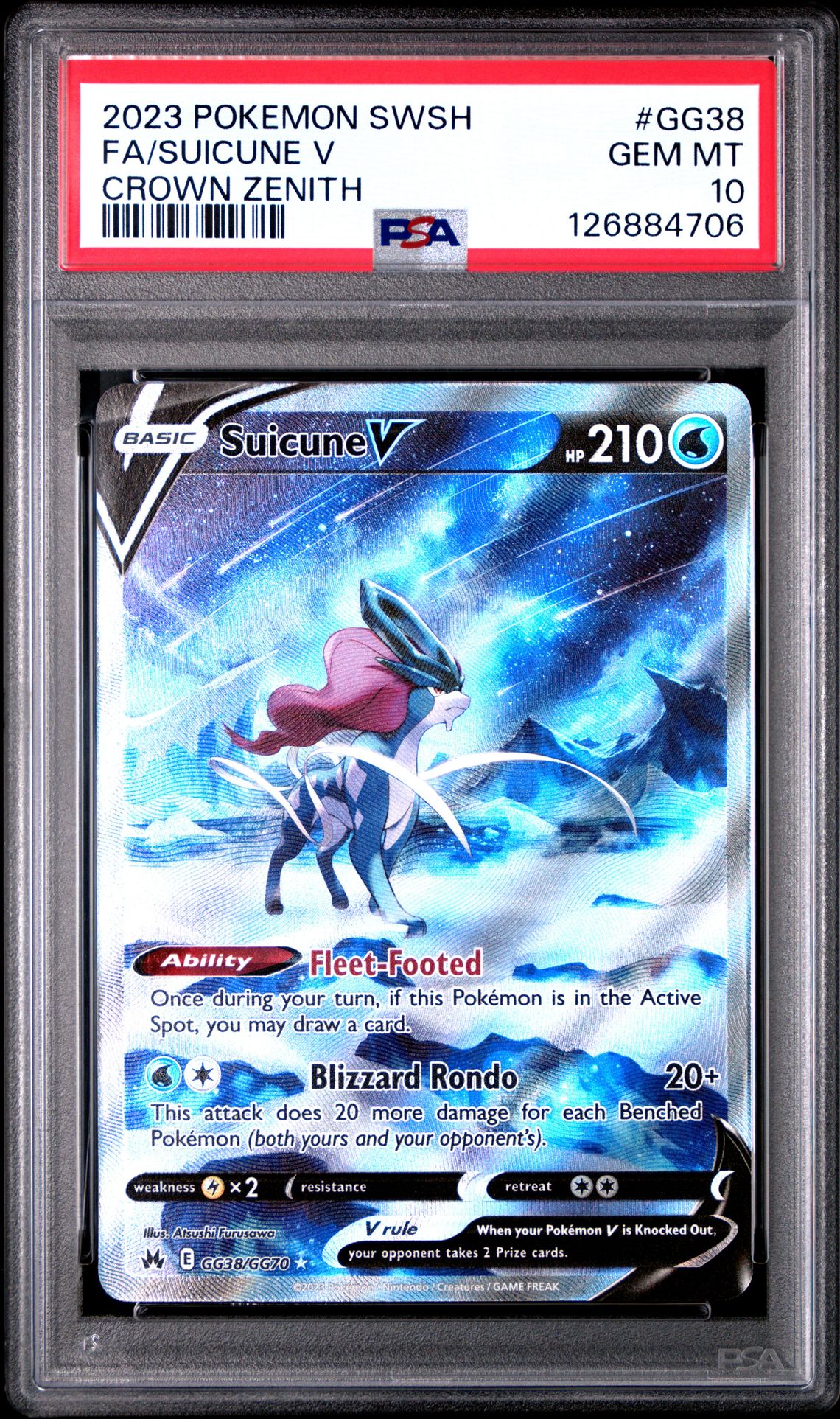 2023 Pokemon Sword And Shield Crown Zenith Fa/Suicune V #Gg38 (Crown Zenith) Gem Mt 10 front