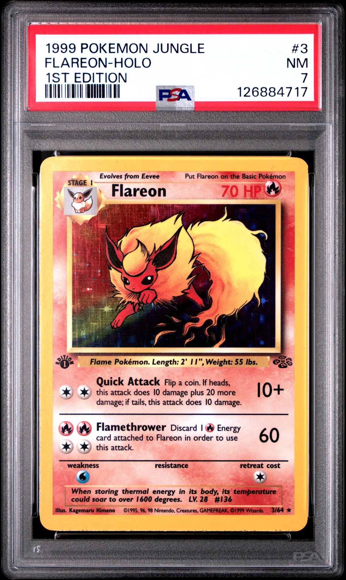 1999 Pokemon Jungle Flareon-Holo #3 (1St Edition) Nm 7 front