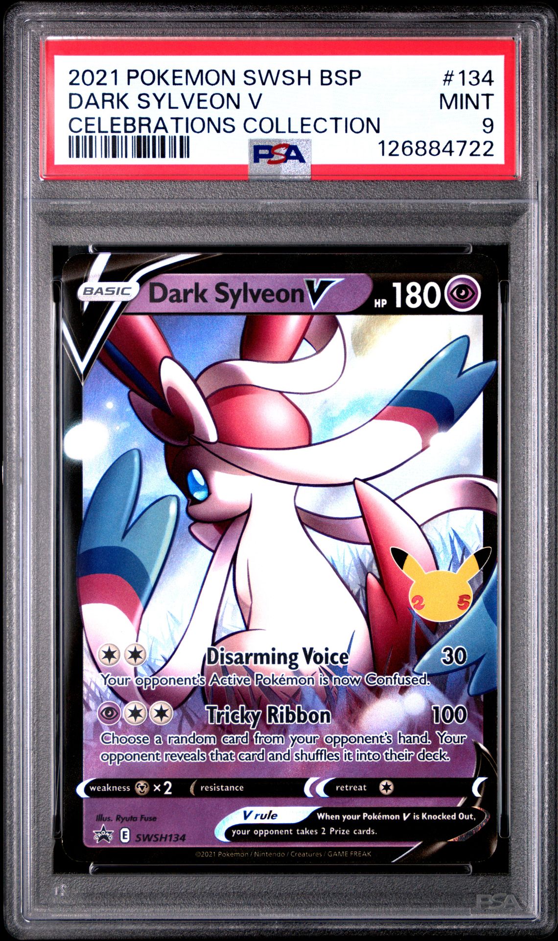 2021 Pokemon Swsh Black Star Promo Dark Sylveon V #134 (Celebrations Collection) Mint 9 front